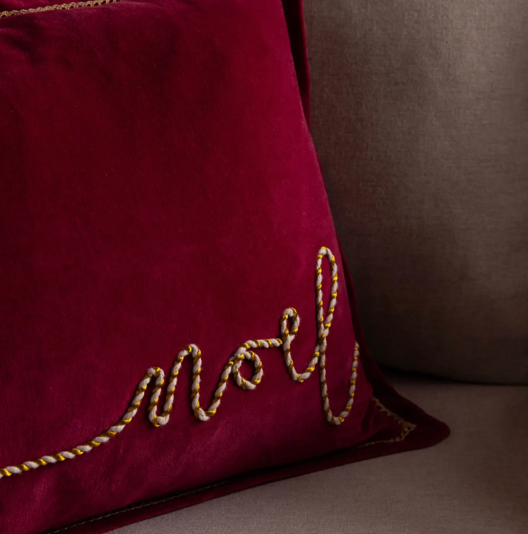 Winter Noel Applique Velvet Cushion Red (Cover Only)