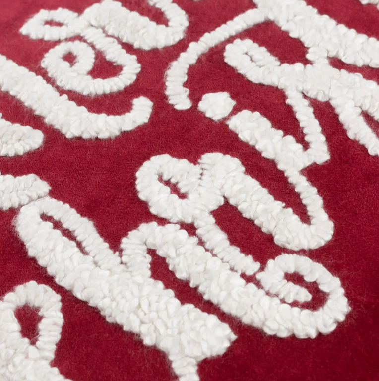 Winter Merry Christmas Applique Velvet Cushion Red (Cover Only)