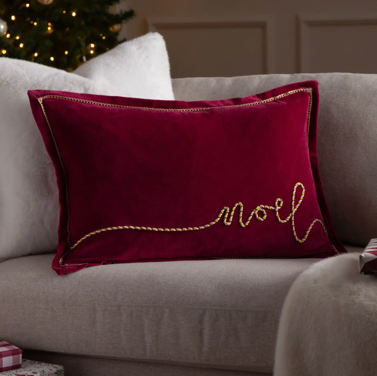 Winter Noel Applique Velvet Cushion Red (Cover Only)