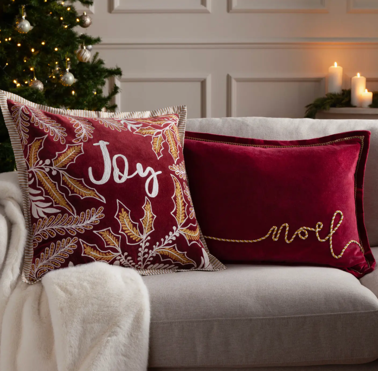 Winter Noel Applique Velvet Cushion Red (Cover Only)