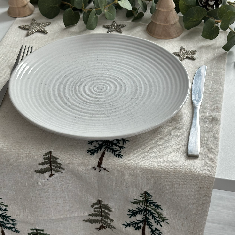 Fabric Table Runner 140cm - Embroidered Trees