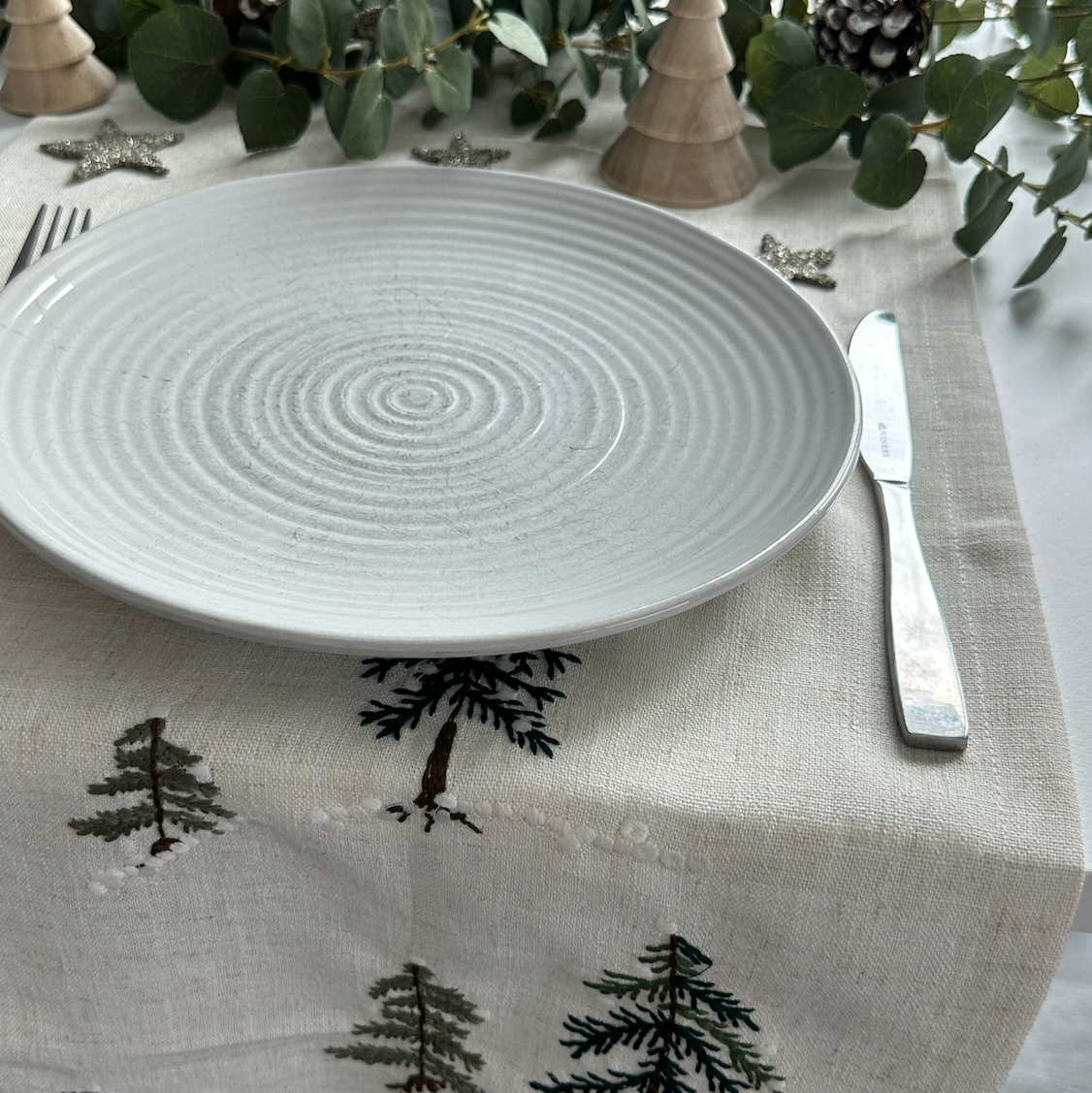 Fabric Table Runner 140cm - Embroidered Trees