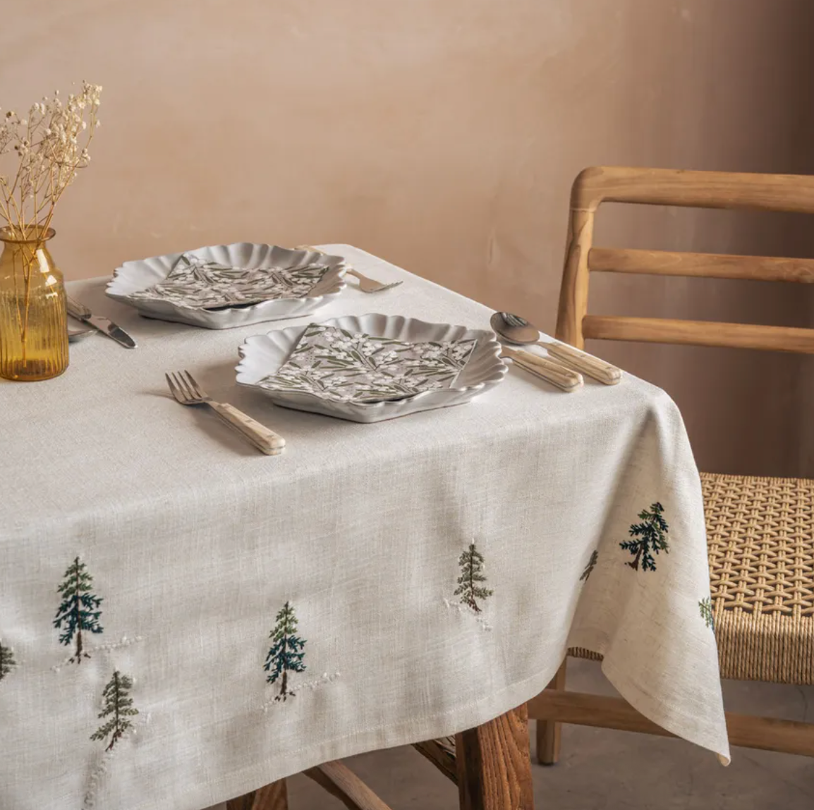 Embroidered Trees Tablecloth