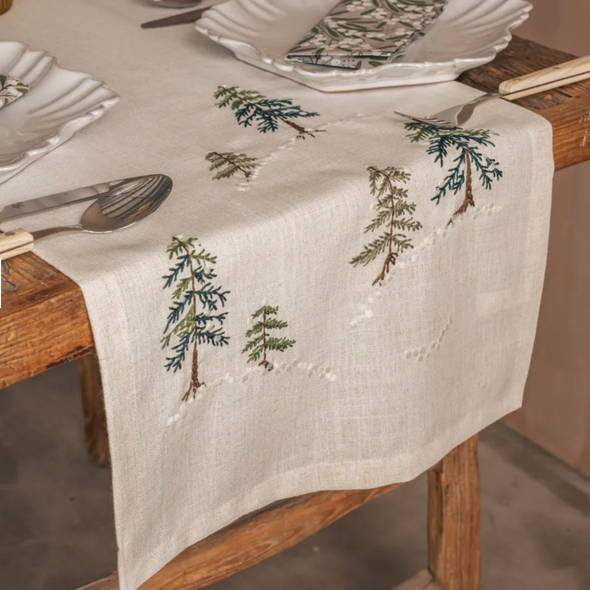 Fabric Table Runner 140cm - Embroidered Trees