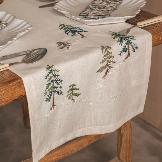 Fabric Table Runner 140cm - Embroidered Trees